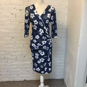 Anatomie marine travel dress faux wrap blue floral size xs